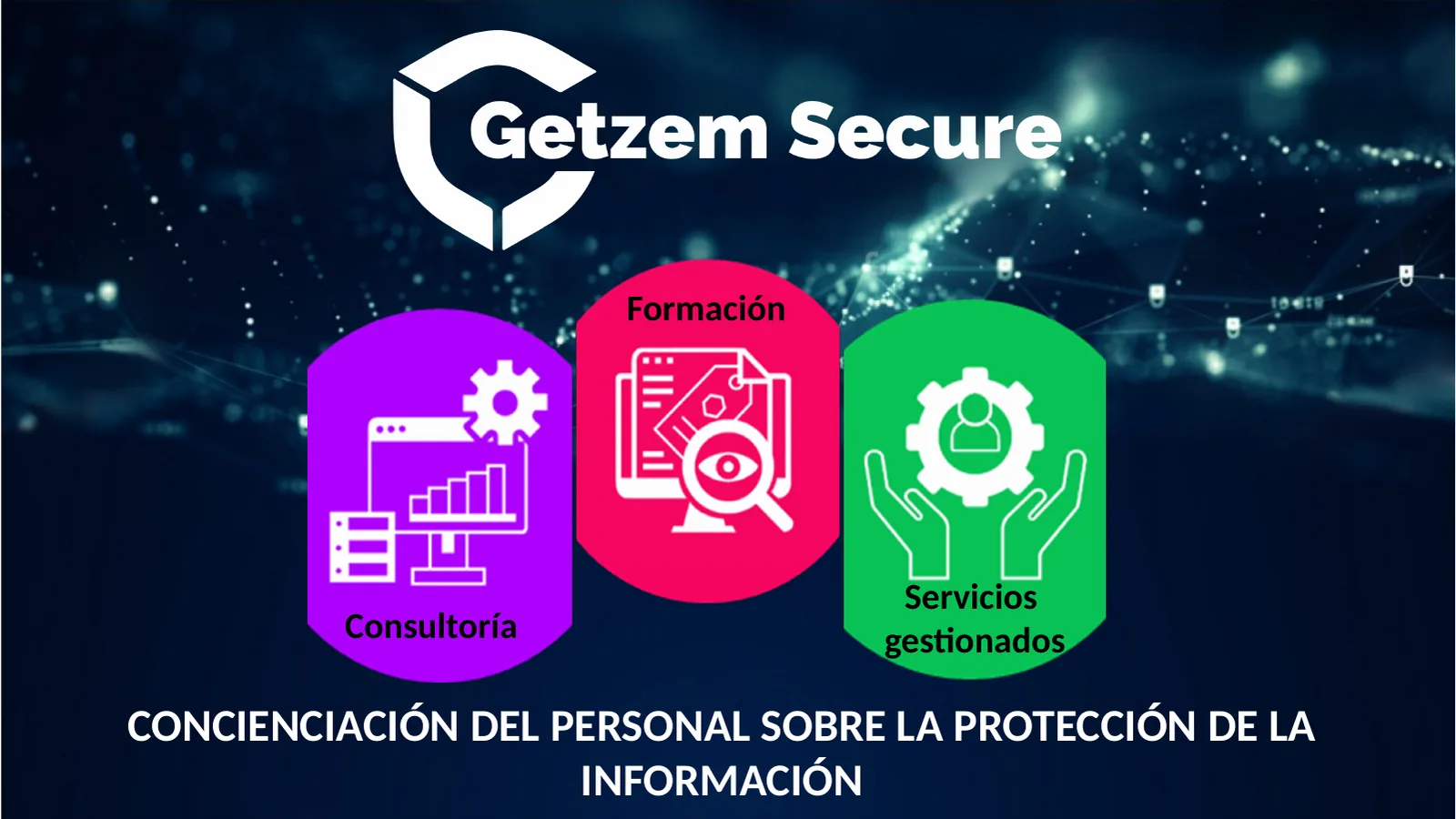 Cover: Getzem Secure, its three services (consulting, training, managed services) and the title, staff awareness of information security.